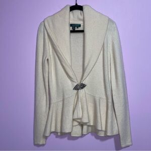 Lauren Ralph Lauren Wool Angora Rabbit Peplum Cardigan Women Size M Quiet Luxury